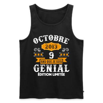 9 Ans Anniversaire Vintage En Octobre 2013 - Débardeur bio Premium Homme - noir - Devant - AI Model Male 178 light (178cm)