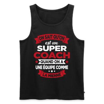 On Sait Qu'on Est Un Super Coach - Débardeur bio Premium Homme - noir - Devant - Michal (187cm)