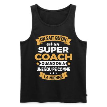 On Sait Qu'on Est Un Super Coach - Débardeur bio Premium Homme - noir - Devant - Michal (187cm)