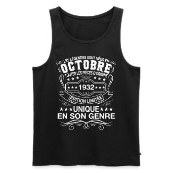 Les légendes sont nées en Octobre 1932 - Débardeur bio Premium Homme - noir - Devant - Michal (187cm)