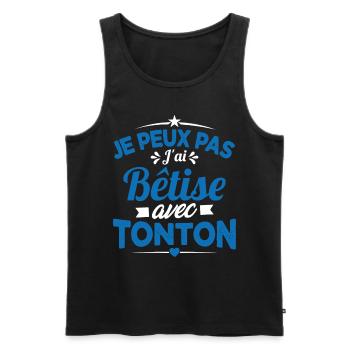 JE PEUX PAS J'AI BETISE AVEC TONTON - Débardeur bio Premium Homme - noir - Devant - Michal (187cm)