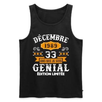 33 Ans Anniversaire Vintage En Décembre 1989 - Débardeur bio Premium Homme - noir - Devant - Michal (187cm)