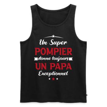 Pompier futur papa sapeur pompier anniversaire - Débardeur bio Premium Homme - noir - Devant - Michal (187cm)