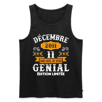 11 Ans Anniversaire Vintage Né(e) en Décembre 2011 - Débardeur bio Premium Homme - noir - Devant - AI Model Male 178 light (178cm)