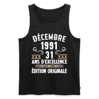 31 Ans Anniversaire Vintage Né(e) en Décembre 1991 - Débardeur bio Premium Homme - noir - Devant - Michal (187cm)