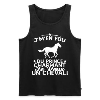 J'm'en Fou Du Prince Charmant Je Veux Un Cheval - Débardeur bio Premium Homme - noir - Devant - AI Model Male 178 light (178cm)