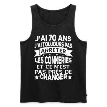 j'ai 70 ans j'ai toujour pas arrêter les conneries - Débardeur bio Premium Homme - noir - Devant - Michal (187cm)