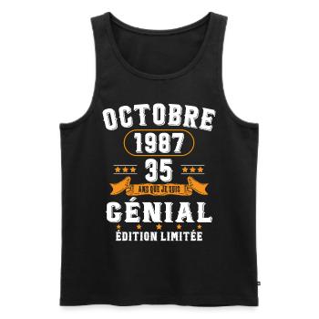 35 Ans Anniversaire Vintage Né(e) en Octobre 1987 - Débardeur bio Premium Homme - noir - Devant - Michal (187cm)