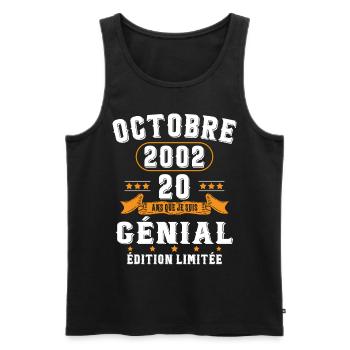 20 Ans Anniversaire Vintage Né(e) en Octobre 2002 - Débardeur bio Premium Homme - noir - Devant - AI Model Male 178 light (178cm)