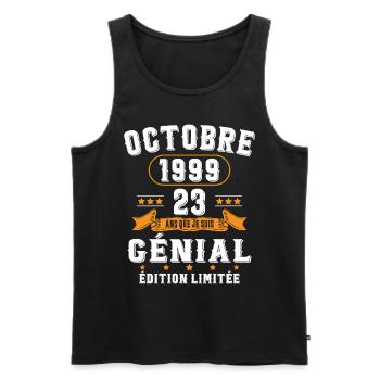 23 Ans Anniversaire Vintage Né(e) en Octobre 1999 - Débardeur bio Premium Homme - noir - Devant - Michal (187cm)