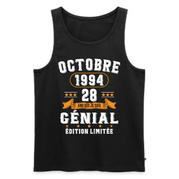 28 Ans Anniversaire Vintage Né(e) en Octobre 1994 - Débardeur bio Premium Homme - noir - Devant - Michal (187cm)