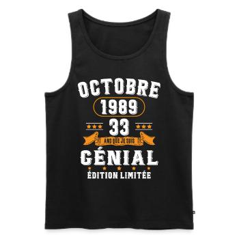33 Ans Anniversaire Vintage Né(e) en Octobre 1989 - Débardeur bio Premium Homme - noir - Devant - Michal (187cm)