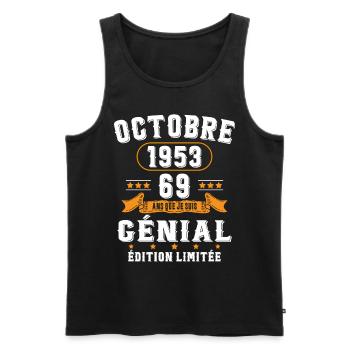 69 Ans Anniversaire Vintage Né(e) en Octobre 1953 - Débardeur bio Premium Homme - noir - Devant - Michal (187cm)