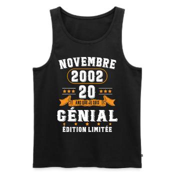 20 Ans Anniversaire Vintage Né(e) en Novembre 2002 - Débardeur bio Premium Homme - noir - Devant - AI Model Male 178 light (178cm)