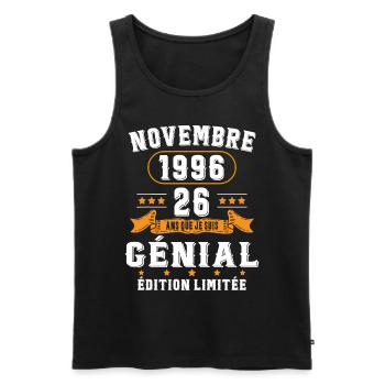 26 Ans Anniversaire Vintage Né(e) en Novembre 1996 - Débardeur bio Premium Homme - noir - Devant - Michal (187cm)