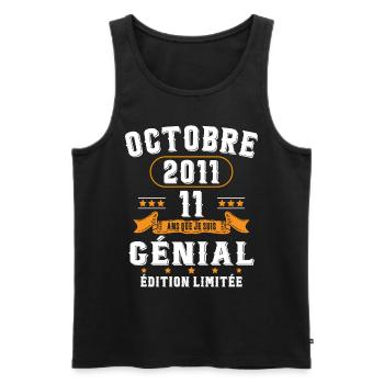 11 Ans Anniversaire Vintage Né(e) en Octobre 2011 - Débardeur bio Premium Homme - noir - Devant - AI Model Male 178 light (178cm)