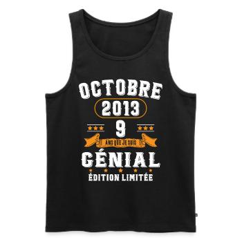 9 Ans Anniversaire Vintage Né(e) en Octobre 2013 - Débardeur bio Premium Homme - noir - Devant - Michal (187cm)