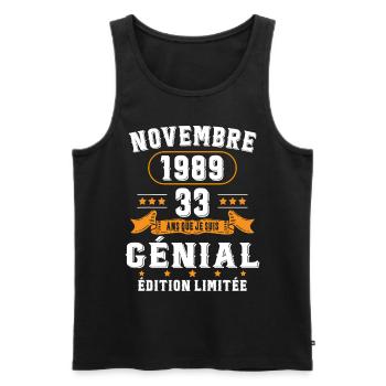 33 Ans Anniversaire Vintage Né(e) en Novembre 1989 - Débardeur bio Premium Homme - noir - Devant - Michal (187cm)