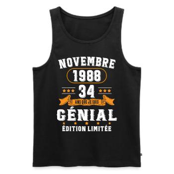 34 Ans Anniversaire Vintage Né(e) en Novembre 1988 - Débardeur bio Premium Homme - noir - Devant - Michal (187cm)