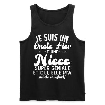Je suis un Oncle Fier de sa Niece Super Géniale - Débardeur bio Premium Homme - noir - Devant - AI Model Male 178 light (178cm)