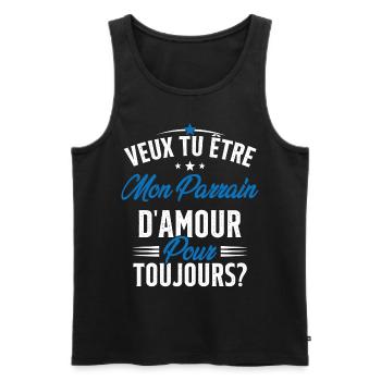 Veux Tu Être Mon Parrain D'amour pour toujours - Débardeur bio Premium Homme - noir - Devant - Michal (187cm)