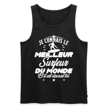 Humour Surf Homme Meilleur Surfeur Du monde - Débardeur bio Premium Homme - noir - Devant - AI Model Male 178 light (178cm)