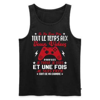 Je ne joue pas tout le temps aux jeux vidéos - Débardeur bio Premium Homme - noir - Devant - Michal (187cm)