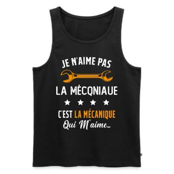 C'est la Mécanique Qui M'aime Cadeau Humour - Débardeur bio Premium Homme - noir - Devant - AI Model Male 178 light (178cm)
