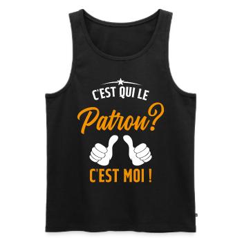 Humour Homme C'est qui le Patron Cadeau - Débardeur bio Premium Homme - noir - Devant - AI Model Male 178 light (178cm)
