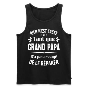 Rien n'est cassé tant que Grand Papa le réparer - Débardeur bio Premium Homme - noir - Devant - Michal (187cm)