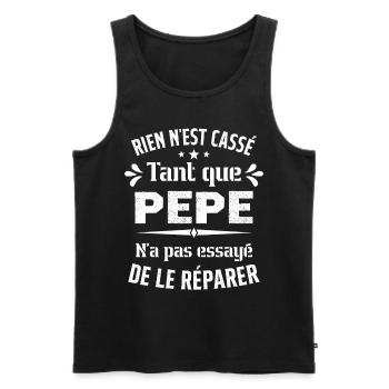 Rien n'est cassé tant que Pepe le réparer cadeau - Débardeur bio Premium Homme - noir - Devant - Michal (187cm)