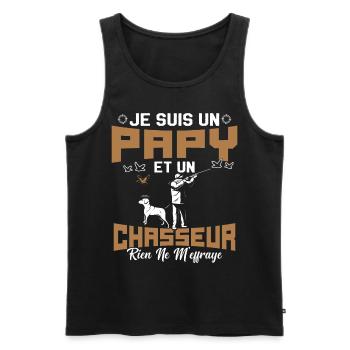 Papy et Chasseur Humour Cadeau - Débardeur bio Premium Homme - noir - Devant - Michal (187cm)