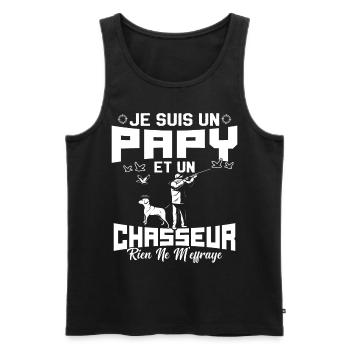 Papy et Chasseur Humour Cadeau - Débardeur bio Premium Homme - noir - Devant - Michal (187cm)