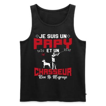 Papy et Chasseur Humour Cadeau - Débardeur bio Premium Homme - noir - Devant - Michal (187cm)