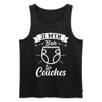 Je M'en Bats Les Couches Cadeau Body Fun Enceinte - Débardeur bio Premium Homme - noir - Devant - AI Model Male 178 light (178cm)