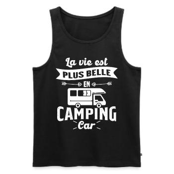 La vie est plus belle en Camping-car humour cadeau - Débardeur bio Premium Homme - noir - Devant - Michal (187cm)