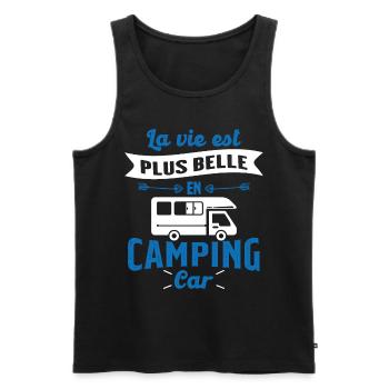 La vie est plus belle en Camping-car humour cadeau - Débardeur bio Premium Homme - noir - Devant - Michal (187cm)