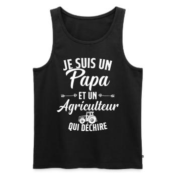Papa et agriculteur qui déchire - Débardeur bio Premium Homme - noir - Devant - Michal (187cm)