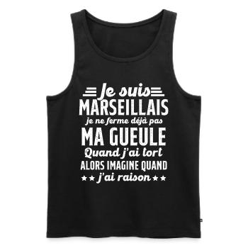 Marseillais je ferme pas ma gueule cadeau humour - Débardeur bio Premium Homme - noir - Devant - Michal (187cm)