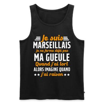 Marseillais je ferme pas ma gueule cadeau humour - Débardeur bio Premium Homme - noir - Devant - Michal (187cm)