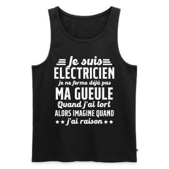 Electricien humour qui ne ferme pas sa gueule - Débardeur bio Premium Homme - noir - Devant - Michal (187cm)