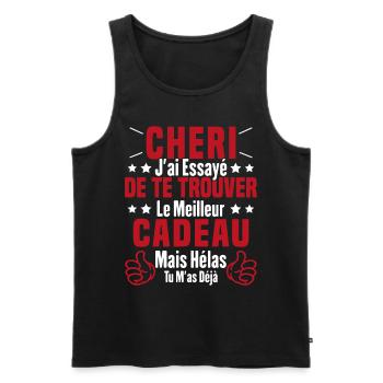 Chéri Saint Valentin Amour Couple Humour - Débardeur bio Premium Homme - noir - Devant - Michal (187cm)