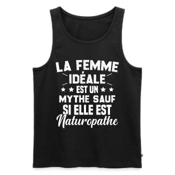 La femme idéale est un mythe sauf naturopathe - Débardeur bio Premium Homme - noir - Devant - Michal (187cm)