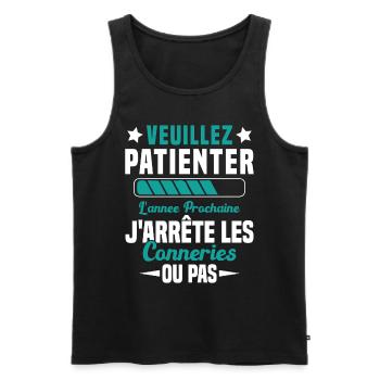 J'arrête les conneries humour - Débardeur bio Premium Homme - noir - Devant - Michal (187cm)