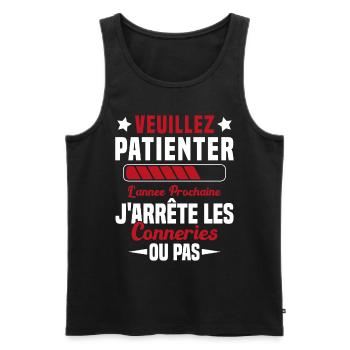 J'arrête les conneries humour - Débardeur bio Premium Homme - noir - Devant - Michal (187cm)