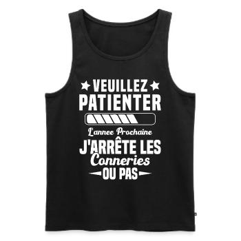 J'arrête les conneries humour - Débardeur bio Premium Homme - noir - Devant - Michal (187cm)
