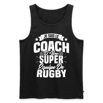 Je suis le coach d'une super équipe de rugby - Débardeur bio Premium Homme - noir - Devant - Michal (187cm)