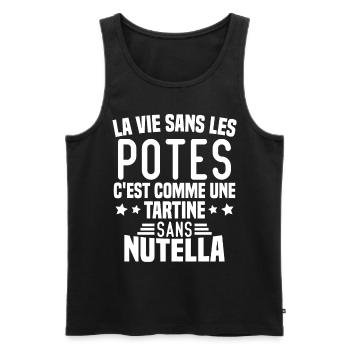 Tartine sans chocolat Humour Cadeau - Débardeur bio Premium Homme - noir - Devant - AI Model Male 178 light (178cm)