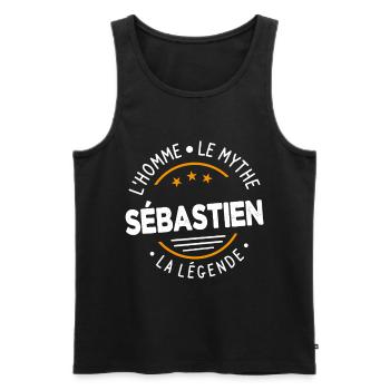 Sébastien L'Homme LeMythe La Légende Cadeau Humour - Débardeur bio Premium Homme - noir - Devant - Michal (187cm)