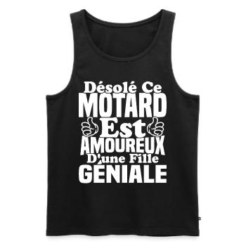 Motard est amoureux d'une fille géniale - Débardeur bio Premium Homme - noir - Devant - AI Model Male 178 light (178cm)